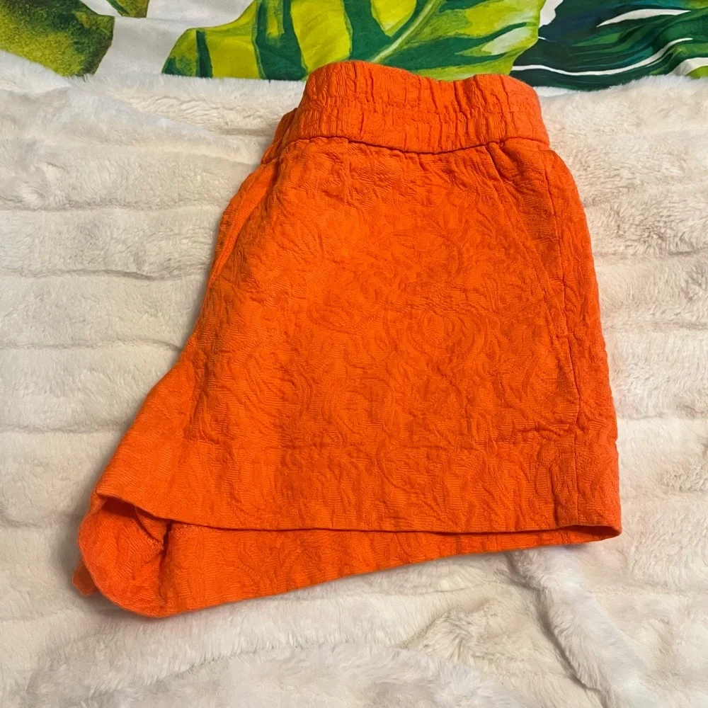 J. Crew XS/2 Orange Embossed Casual Tropical Summer Pull On Travel Lounge Shorts